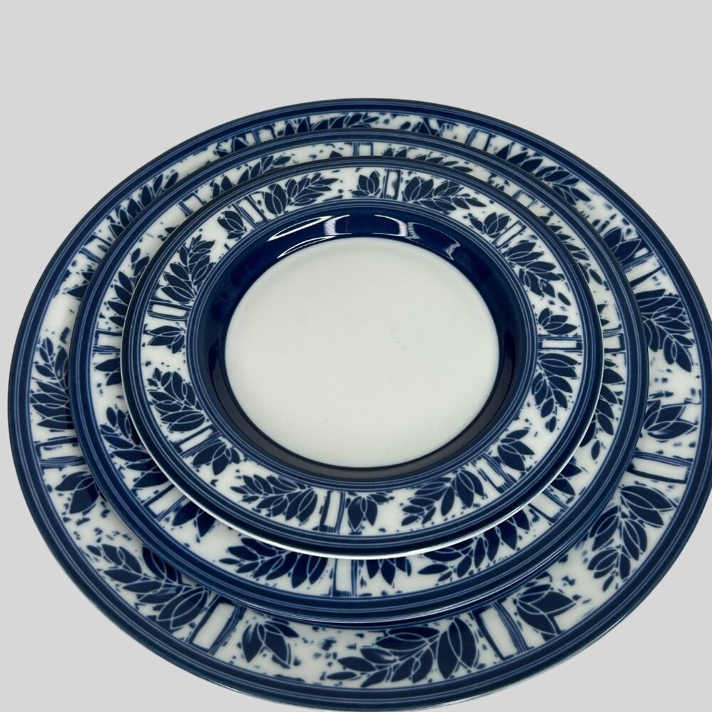 Dansk Blue & White Floral Ceramic Plate Bowl Dinnerware Set 4 - Picture 7 of 8